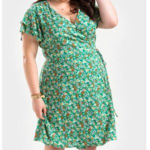 Lue Green Floral Wrap Dress - Size 2X - NWT!